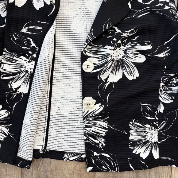 Susan Graver Style Black White Floral Button Up Jacket Size 1X Career Casual QVC - Picture 11 of 13